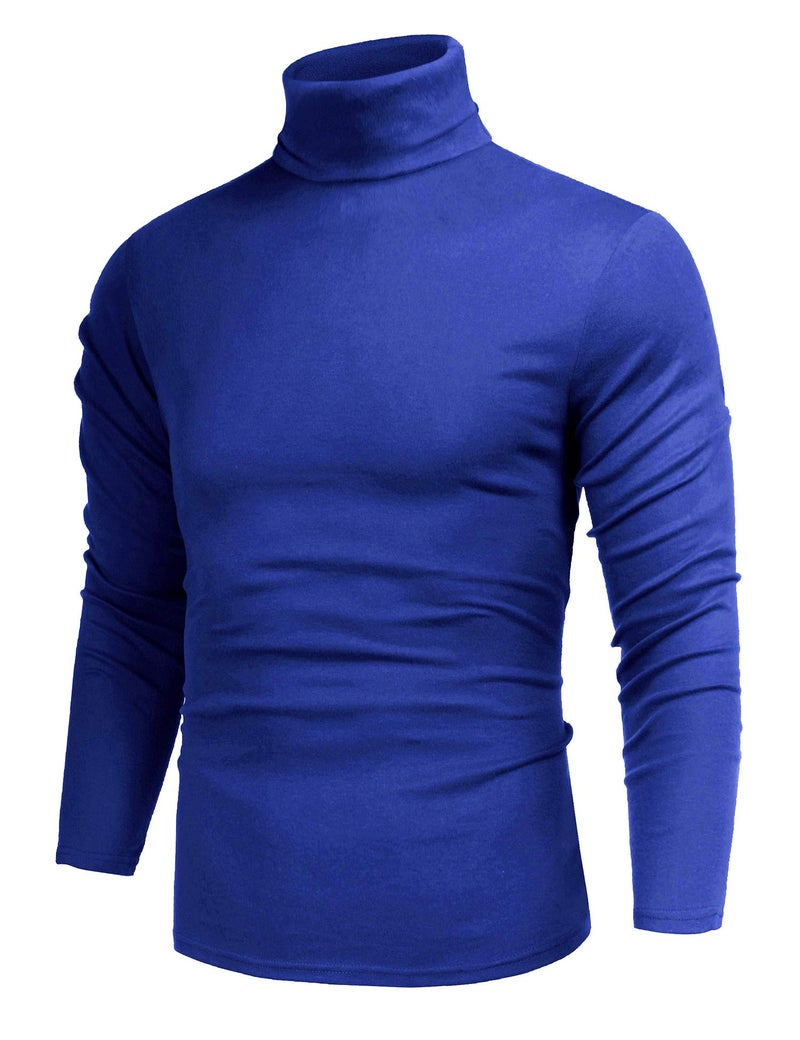 Poriff Mens Casual Long Sleeve Basic Turtleneck Tops Solid Color Pullover Sweater Blue L - Image 1
